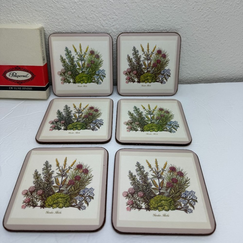 Pimpernel Cork  De Luxe Coasters Garden Herbs 6pc England